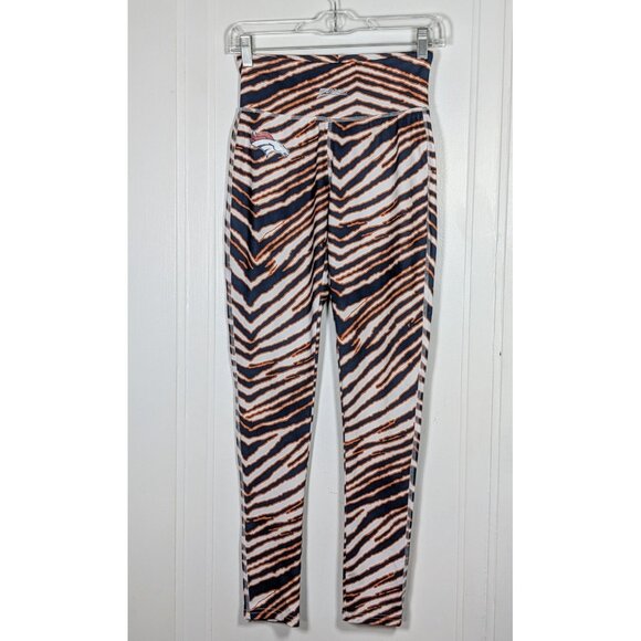 Denver Broncos Zubaz Majestic Women's Leggings Size Small Zebra Stripe Orange - Picture 1 of 3